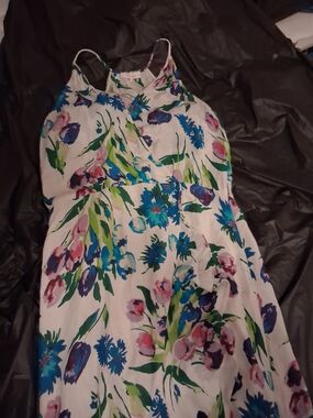 Parker Floral Print Summer Dress in White, Teal, Green &  Pink